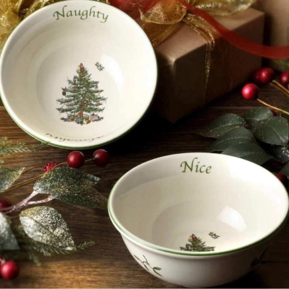 Spode Set of 2 Christmas Tree Dip Bowls - 4" D x 1.25" H
